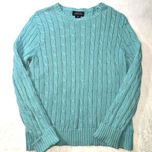 VINTAGE Jones New York Cable Knit Sweater Women M Aqua  Preppy Academia